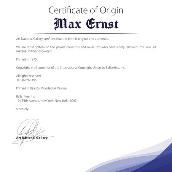 Max Ernst Hand Signed Print - Wizard Woman 12/100 - COA & +$3,500 USD Appraisal